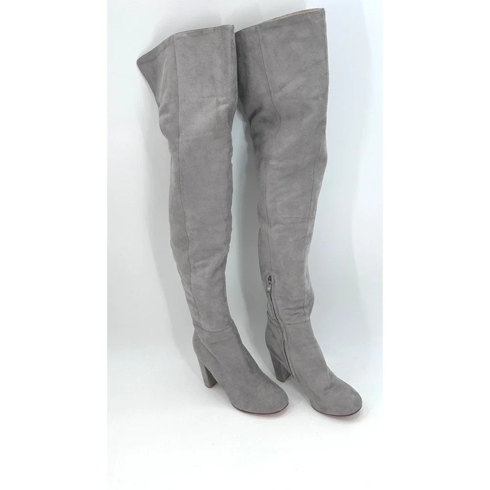 EGO Gray Faux Suede Over the Knee Boots Women's Size 7 Block Heel City Chic